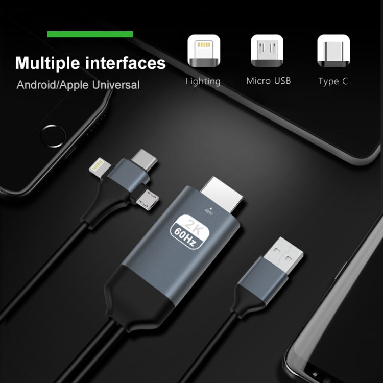 P8J Aluminum 3 in 1 8 Pin + Micro USB + USB-C / Type-C to HDTV Cable, Cable Length: 2m - Video & Audio Cable by PMC TechLife | Online Shopping South Africa | PMC TechLife