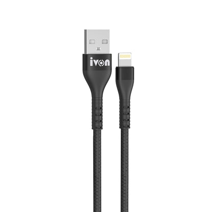 IVON CA92 2.4A Max USB to 8 Pin Rubber Fast Charging Data Cable, Length: 1.5m (Black) - Normal Style Cable by IVON | Online Shopping South Africa | PMC Jewellery