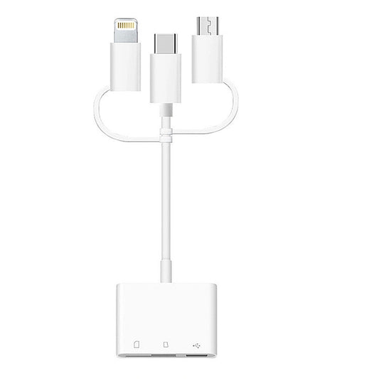 3 in 1 8-Pin And Micro USB And Type-C to TF & SD Card Reader USB OTG Extender Adapter (White) - Converter & Adapter by PMC Jewellery | Online Shopping South Africa | PMC Jewellery