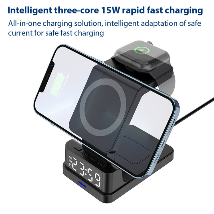 15W 4 in 1 Magnetic Clock Desktop Vertical Wireless Charger (Black) -  by PMC TechLife | Online Shopping South Africa | PMC TechLife