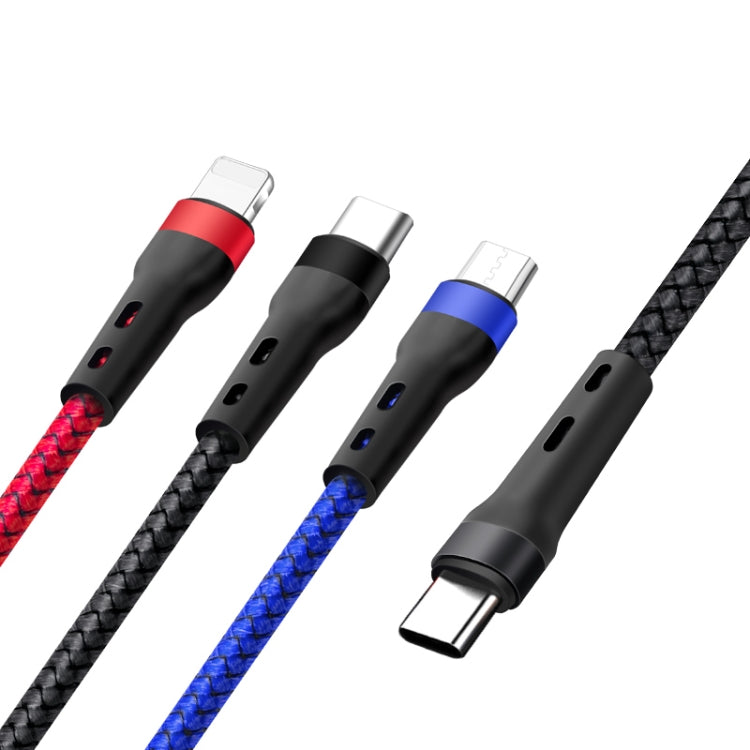 100W 6A Type-C to 8 Pin+Type-C+Micro USB Charging Data Cable, 1.3m(Black Red Blue) - Multifunction Cable by PMC Jewellery | Online Shopping South Africa | PMC Jewellery