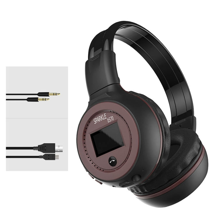ZEALOT B570 Stereo Wired Wireless Bluetooth Subwoofer Headset with LED Color Screen Design & HD Microphone & FM, For Mobile Phones & Tablets & Laptops, Support 32GB TF Card Maximum(Brown) - Headset & Headphone by ZEALOT | Online Shopping South Africa | PMC Jewellery