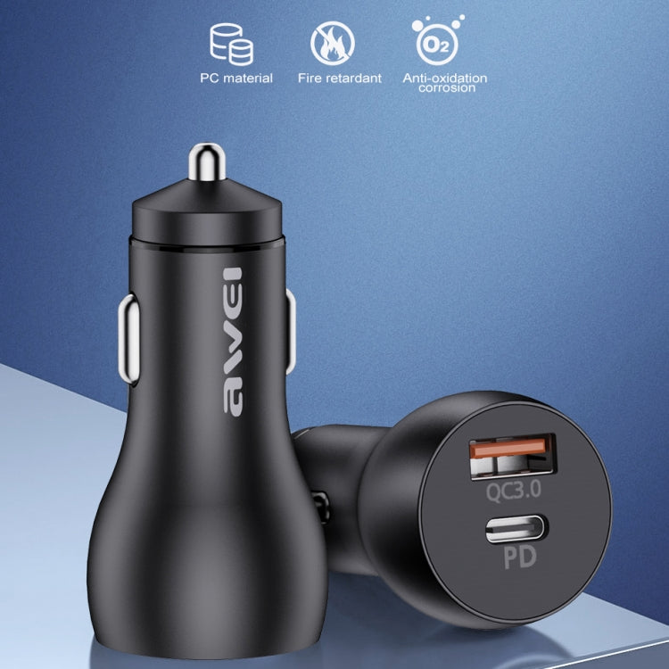 awei C-822 18W PD 8 Pin + 18W QC 3.0 USB Interface Car Charger(Black) - Car Charger by awei | Online Shopping South Africa | PMC Jewellery