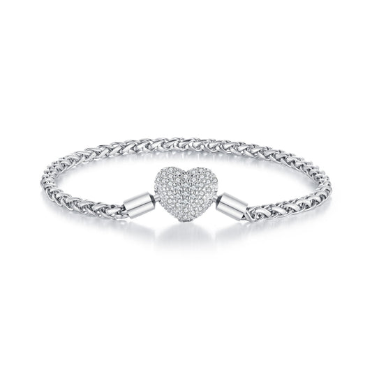 BSB133-17 Sterling Silver S925 White Gold Plated Zircon Heart Sparkling Bracelet - Bracelets by PMC Jewellery | Online Shopping South Africa | PMC Jewellery