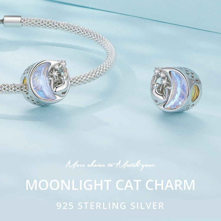 SCC2538 S925 Sterling Silver Necklace Pendant Accessories Cute Cat Moon DIY Bracelet Beads - Jewelry Accessories by PMC Jewellery | Online Shopping South Africa | PMC Jewellery