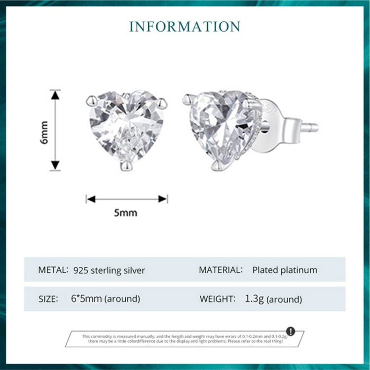 BSE853 Sterling Silver S925 White Gold Plated Sparkling Heart Stud Earrings - Stud Earrings & Earrings by PMC Jewellery | Online Shopping South Africa | PMC Jewellery