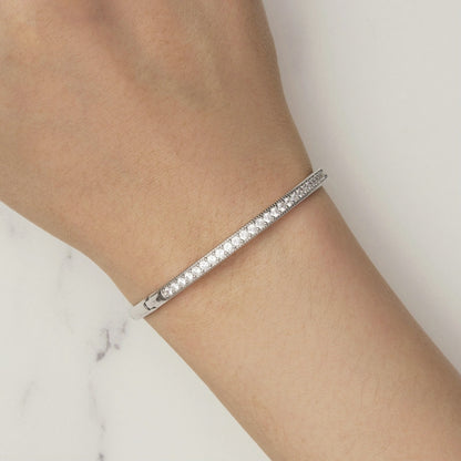 BSB130-19 Sterling Silver S925 White Gold Plated Zircon Thin Glitter Bracelet - Bracelets by PMC Jewellery | Online Shopping South Africa | PMC Jewellery