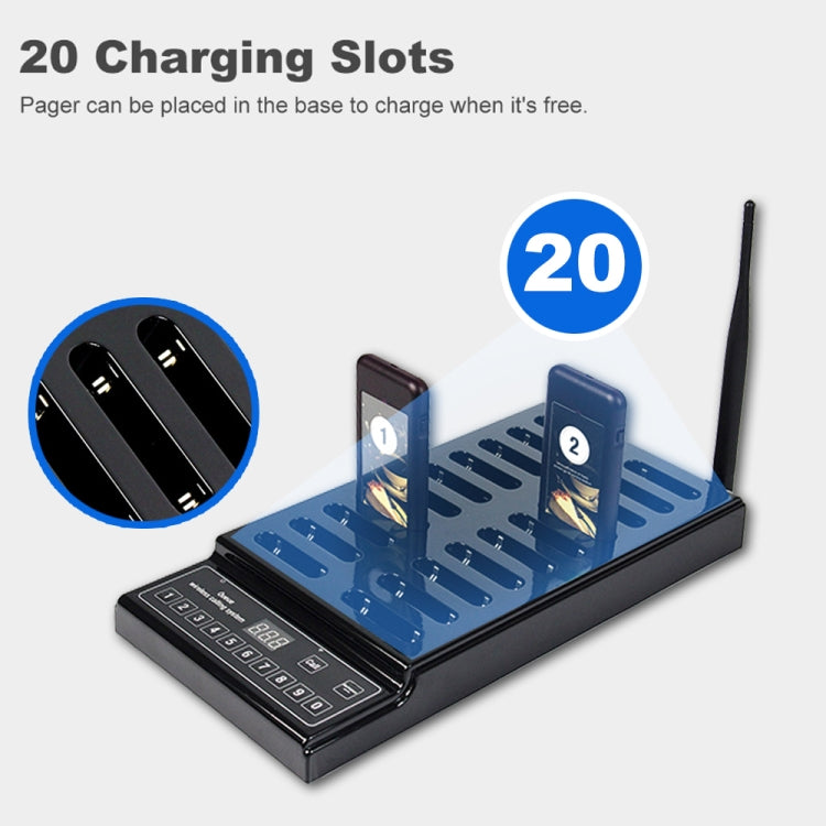 QC100 999 Channel Restaurant Wireless Paging Queuing Calling System with 20 Call Coaster Pagers, EU Plug - Alarm System by PMC TechLife | Online Shopping South Africa | PMC TechLife