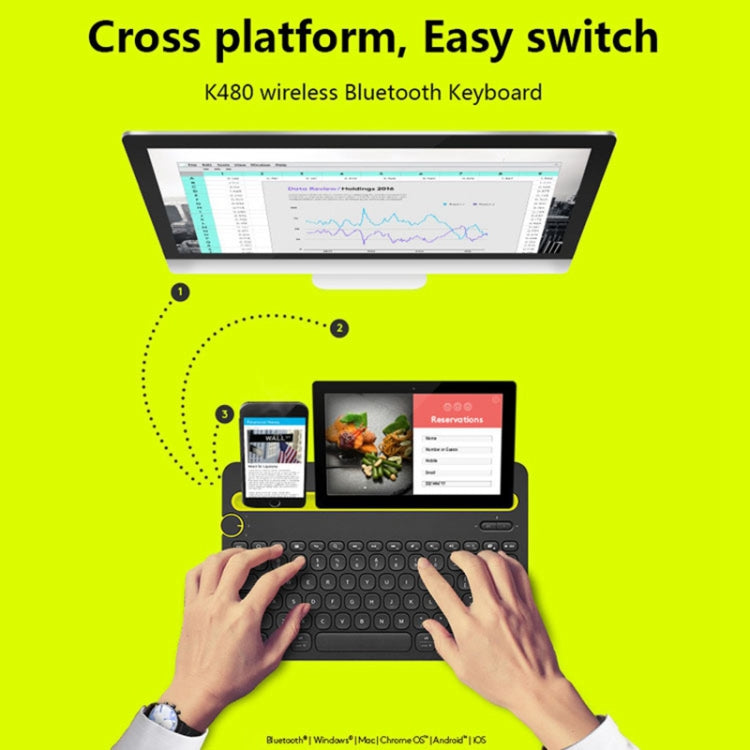 Logitech K480 Multi-device Bluetooth 3.0 Wireless Bluetooth Keyboard with Stand (Black) - Wireless Keyboard by Logitech | Online Shopping South Africa | PMC Jewellery | Buy Now Pay Later Mobicred