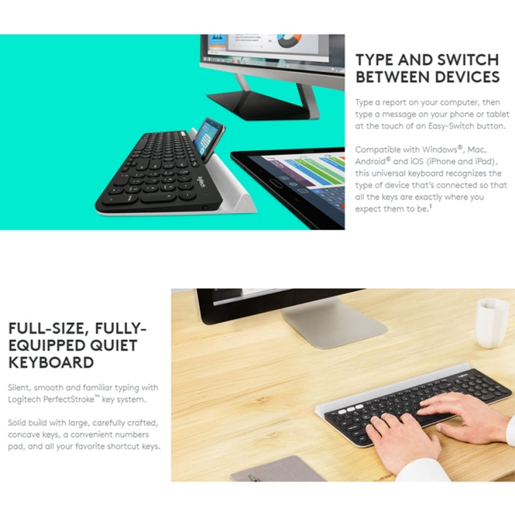 Logitech K780 Multi-device Bluetooth + Unifying Dual Mode Wireless Keyboard with Stand (Black) - Wireless Keyboard by Logitech | Online Shopping South Africa | PMC Jewellery | Buy Now Pay Later Mobicred