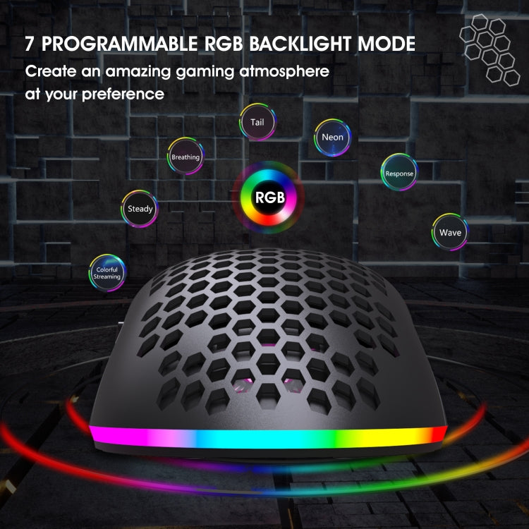 HXSJ T66 7 Keys Colorful Lighting Programmable Gaming Wireless Mouse (White) - Wireless Mice by HXSJ | Online Shopping South Africa | PMC TechLife | Buy Now Pay Later Mobicred