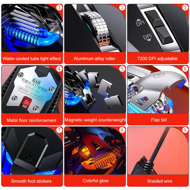 YINDIAO G10 7200DPI 7-modes Adjustable 7-keys RGB Light Wired Metal Mechanical Hard Core Macro Mouse, Style: Audio Version(Black) - free shipping - PMC TechLife - Order now!
