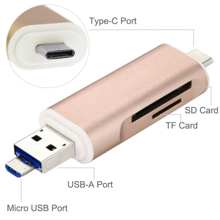 3 in 1 Type-c & Micro USB & USB 2.0 3 Ports SD / TF Card Reader for OTG Enabled Smartphones / PC(Gold) - free shipping - PMC TechLife - Order now!