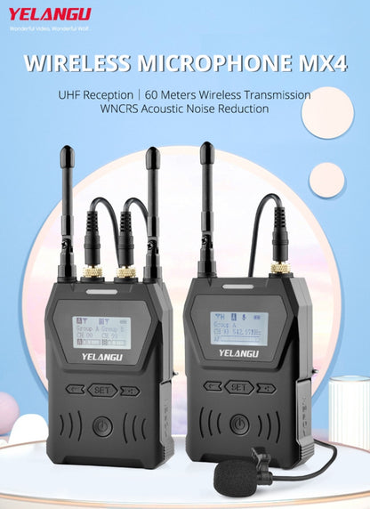 YELANGU YLG9929C MX4 Dual-Channel 100CH UHF Wireless Microphone System with Transmitter and Receiver for DSLR Cameras and Video Cameras(Black) - Camera Microphone by YELANGU | Online Shopping South Africa | PMC Jewellery | Buy Now Pay Later Mobicred