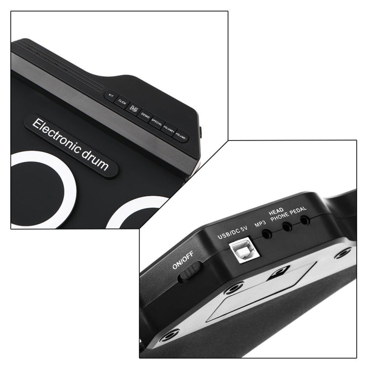 Portable Silicone Hand Roll USB Electronic Drum, Black Icon Version - Percussion Instruments by PMC TechLife | Online Shopping South Africa | PMC TechLife