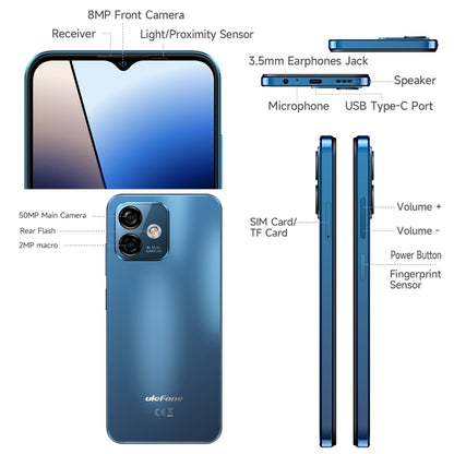 [HK Warehouse] Ulefone Note 16 Pro, 8GB+512GB, Dual Back Cameras, Face ID & Side Fingerprint Identification, 4400mAh Battery, 6.52 inch Android 13 Unisoc T606 Octa Core up to 1.6GHz, Network: 4G, Dual SIM, OTG (Blue) - Ulefone by PMC Jewellery | Online Shopping South Africa | PMC Jewellery