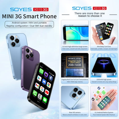 SOYES XS15, 2GB+16GB, 3.0 inch Android 8.1 MTK6580 Quad Core up to 1.3GHz, Bluetooth, WiFi, GPS, Network: 3G, Dual SIM (Blue) - SOYES by SOYES | Online Shopping South Africa | PMC Jewellery
