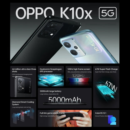 OPPO K10x 5G, 8GB+128GB, 64MP Camera, Chinese Version, Triple Rear Cameras, Side Fingerprint Identification, 6.59 inch ColorOS 12.1 Qualcomm Snapdragon 695 Octa Core up to 2.2GHz, Network: 5G, Support Google Play(Black) - OPPO by OPPO | Online Shopping South Africa | PMC Jewellery