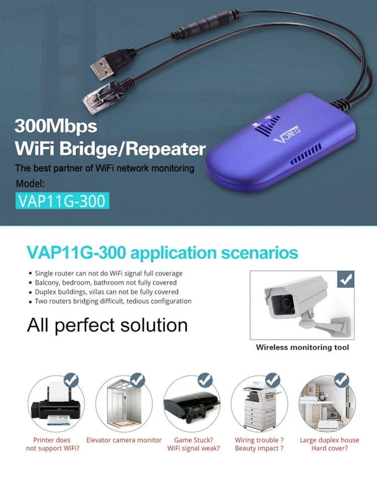 VONETS VAP11G-300 Mini WiFi 300Mbps Bridge WiFi Repeater, Best Partner of IP Device / IP Camera / IP Printer / XBOX / PS3 / IPTV / Skybox(Blue) - Network Hardware by VONETS | Online Shopping South Africa | PMC Jewellery