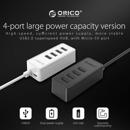 ORICO W5P-U2-100 USB 2.0 Desktop HUB with 100cm Micro USB Cable Power Supply(Black) - USB 2.0 HUB by ORICO | Online Shopping South Africa | PMC Jewellery