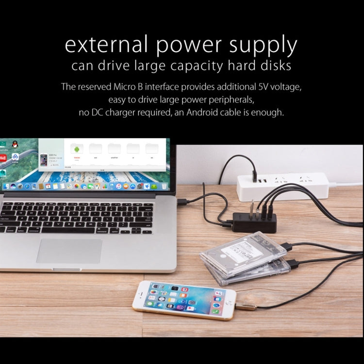 ORICO W5P-U2-100 USB 2.0 Desktop HUB with 100cm Micro USB Cable Power Supply(Black) - free shipping - PMC TechLife - Order now!