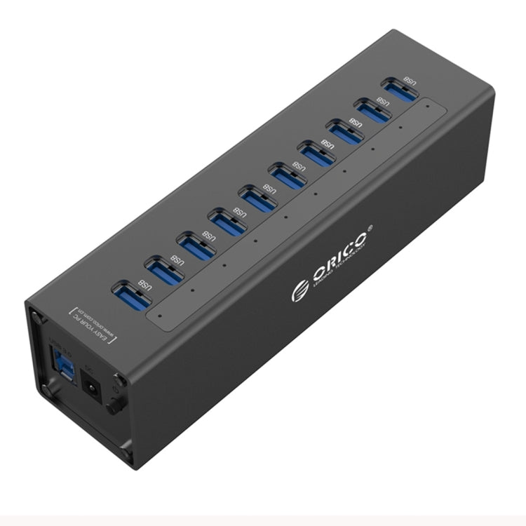 ORICO A3H10 Aluminum High Speed 10 Ports USB 3.0 HUB with Power Adapter for Laptops(Black) - USB 3.0 HUB by ORICO | Online Shopping South Africa | PMC Jewellery