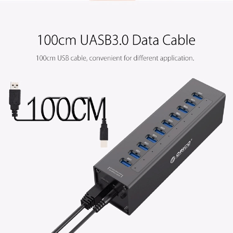 ORICO A3H10 Aluminum High Speed 10 Ports USB 3.0 HUB with Power Adapter for Laptops(Black) - USB 3.0 HUB by ORICO | Online Shopping South Africa | PMC Jewellery