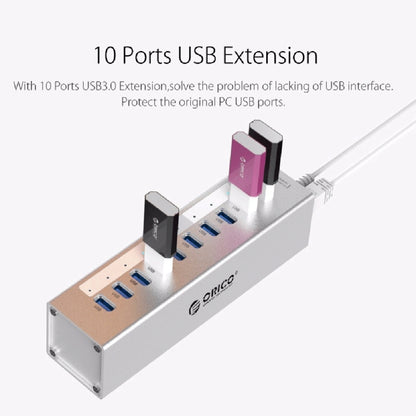 ORICO A3H10 Aluminum High Speed 10 Ports USB 3.0 HUB with Power Adapter for Laptops(Black) - USB 3.0 HUB by ORICO | Online Shopping South Africa | PMC Jewellery