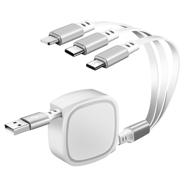 1.2m 3.5A Max 3 in 1 USB to USB-C / Type-C + 8Pin + Micro USB Retractable Charging Cable(White) - Multifunction Cable by PMC TechLife | Online Shopping South Africa | PMC TechLife