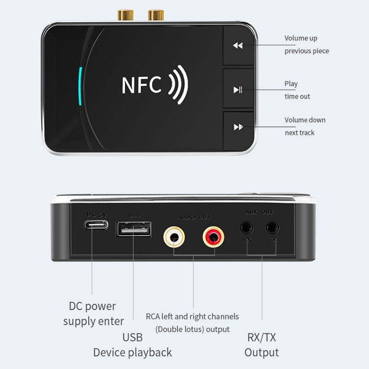 N100 NFC Desktop Bluetooth 5.0  Receiver & Transmitter Car Bluetooth Speaker Audio Adapter(Black) - Audio Receiver Transmitter by PMC TechLife | Online Shopping South Africa | PMC TechLife