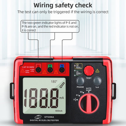 BENETECH GT5206A Professional LCD Digital Leakage Protector Switch Tester - Battery & Resistance Tester by BENETECH | Online Shopping South Africa | PMC Jewellery | Buy Now Pay Later Mobicred