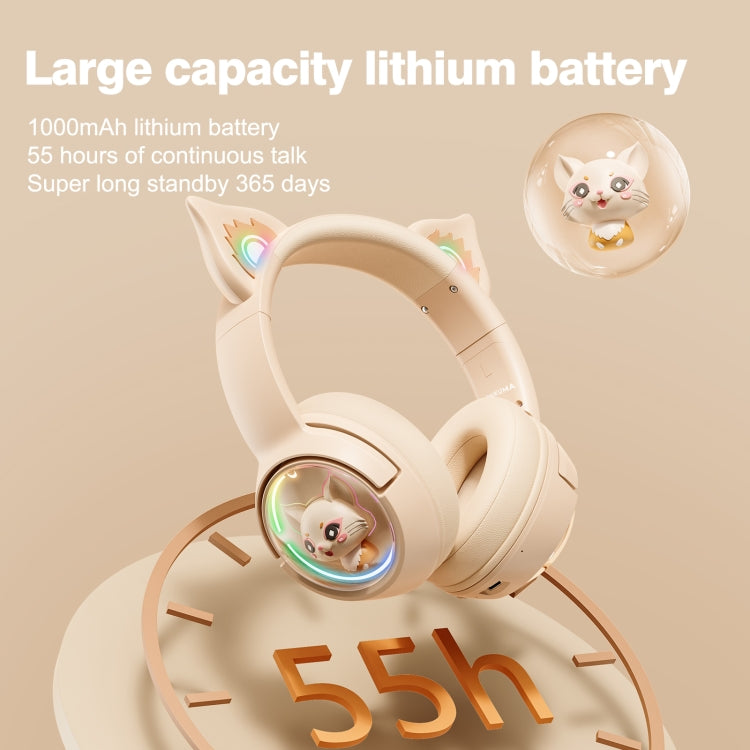 B5 Cat Ear Design USB-C / Type-C RGB Wireless Bluetooth HiFi Headset (Beige) - Multimedia Headset by PMC TechLife | Online Shopping South Africa | PMC TechLife
