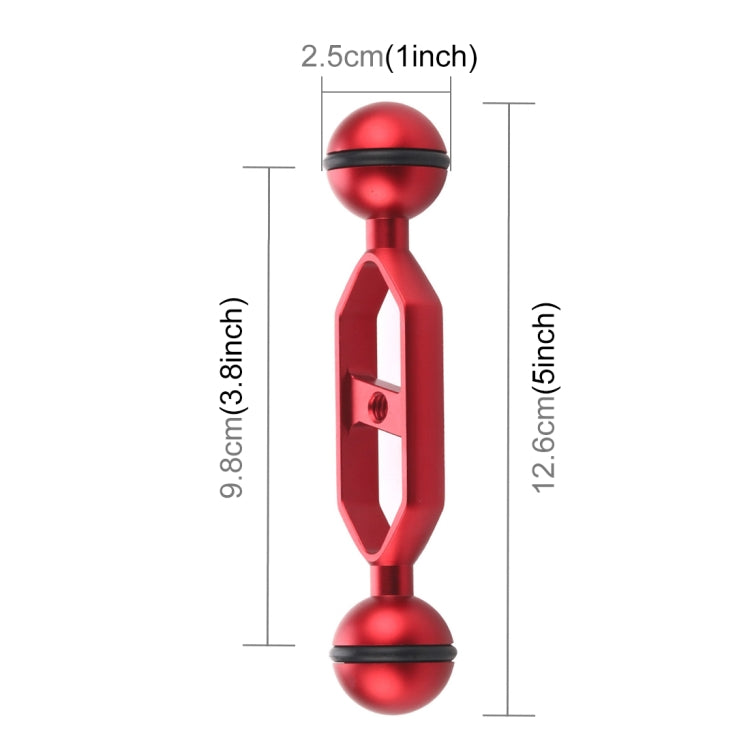 PULUZ 5.0 inch 12.6cm Aluminum Alloy Dual Balls Arm, Ball Diameter: 25mm(Red) - Diving Accessories by PULUZ | Online Shopping South Africa | PMC Jewellery | Buy Now Pay Later Mobicred