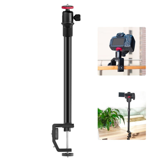 PULUZ C Clamp Mount Light Stand Extension Central Shaft Rod Monopod Holder Kits with Ball-Head, Rod Length: 33-60cm(Black) - Monopods by PULUZ | Online Shopping South Africa | PMC Jewellery