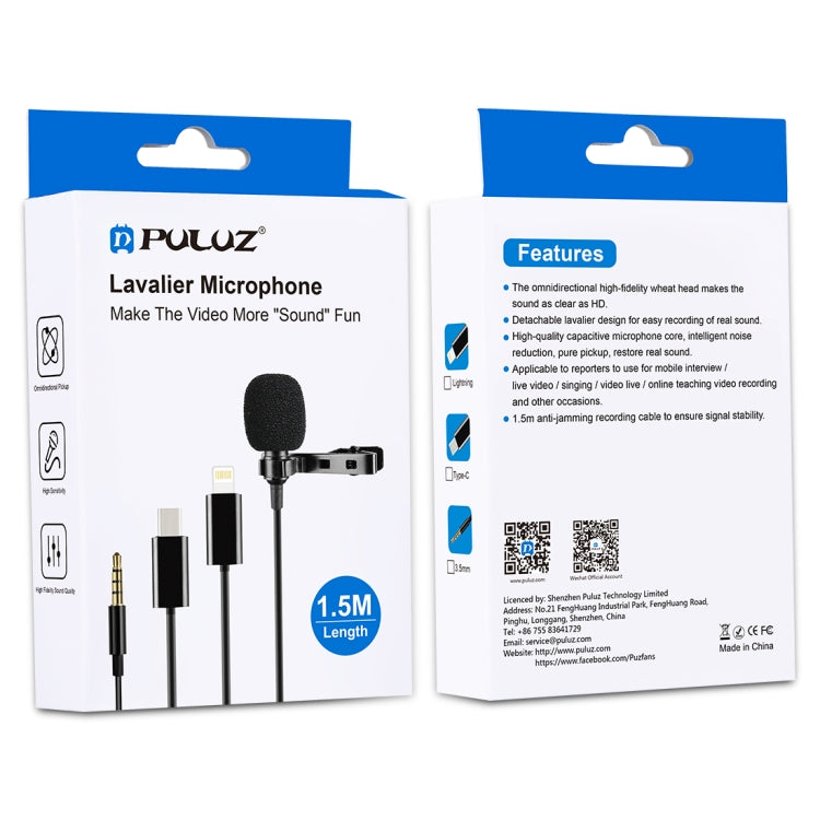 PULUZ 1.5m USB-C / Type-C Jack Lavalier Wired Condenser Recording Microphone - Microphone by PULUZ | Online Shopping South Africa | PMC Jewellery