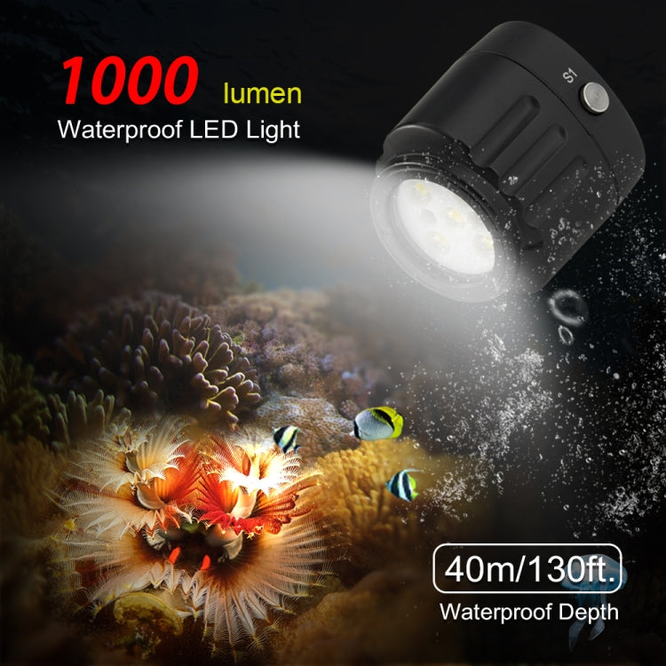 PULUZ 40m Underwater LED Photography Fill Light 1000LM 3.7V/1100mAh Diving Light for GoPro Hero11 Black / HERO10 Black / HERO9 Black /HERO8 / HERO7 /6 /5 /5 Session /4 Session /4 /3+ /3 /2 /1, Insta36 ... R, DJI Osmo Action and Other Action Cameras(Black) - Waterproof Light by PULUZ | Online Shopping South Africa | PMC Jewellery | Buy Now Pay Later Mobicred