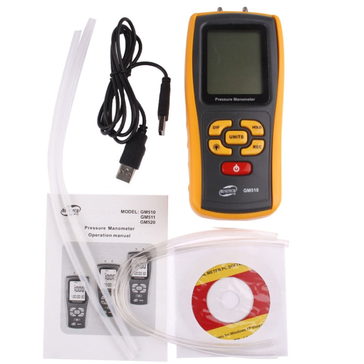 BENETECH GM510 LCD Display Pressure Manometer(Yellow) - Other Tester Tool by BENETECH | Online Shopping South Africa | PMC Jewellery | Buy Now Pay Later Mobicred