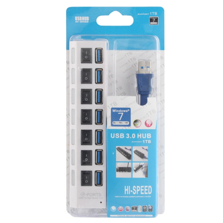 7 Ports USB 3.0 HUB, Super Speed 5Gbps, Plug and Play, Support 1TB(White) - USB 3.0 HUB by PMC TechLife | Online Shopping South Africa | PMC TechLife | Buy Now Pay Later Mobicred