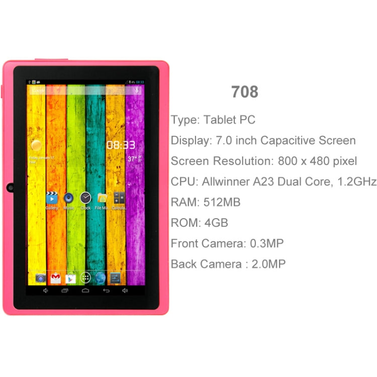 7.0 inch Tablet PC, 512MB+4GB, Android 4.2.2, 360 Degrees Menu Rotation, Allwinner A33 Quad-core, Bluetooth, WiFi(Magenta) - 7.0-8.0 inch by PMC Jewellery | Online Shopping South Africa | PMC Jewellery