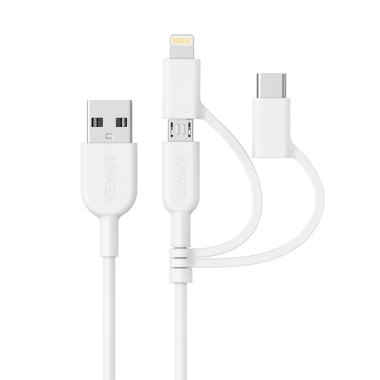 ANKER 3 in 1 8 Pin + Micro USB + USB-C / Type-C Interface MFI Certificated Data Cable(White) - MFI Cable by ANKER | Online Shopping South Africa | PMC Jewellery | Buy Now Pay Later Mobicred