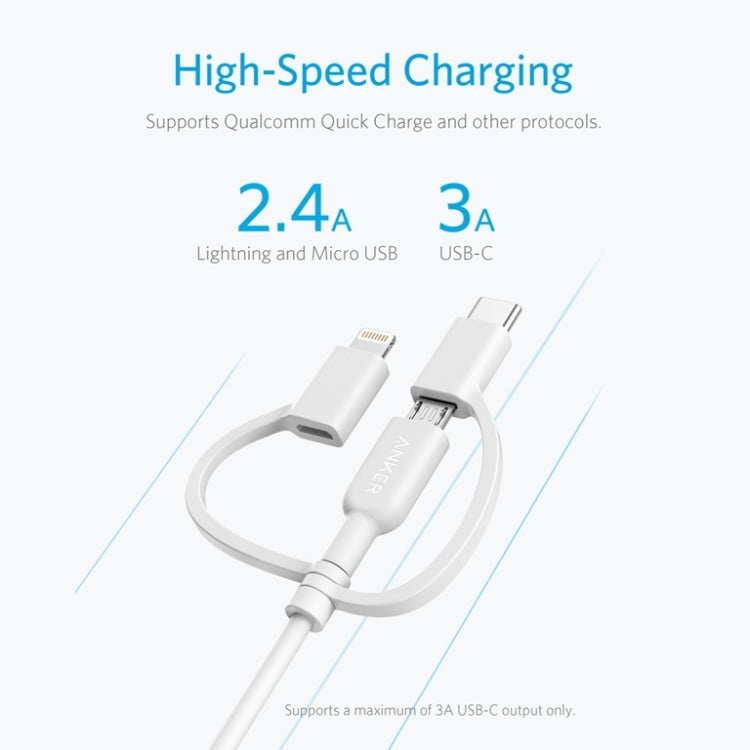 ANKER 3 in 1 8 Pin + Micro USB + USB-C / Type-C Interface MFI Certificated Data Cable(White) - MFI Cable by ANKER | Online Shopping South Africa | PMC Jewellery