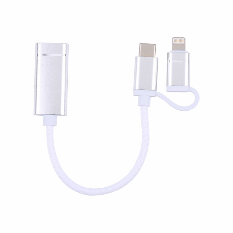 USB 3.0 Female to 8 Pin + USB-C / Type-C Male Charging + Transmission OTG Nylon Braided Adapter Cable, Cable Length: 11cm(Silver + White) - Converter & Adapter by PMC Jewellery | Online Shopping South Africa | PMC Jewellery