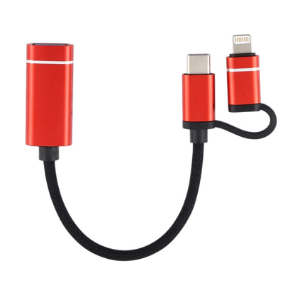 USB 3.0 Female to 8 Pin + USB-C / Type-C Male Charging + Transmission OTG Nylon Braided Adapter Cable, Cable Length: 11cm(Red) - Converter & Adapter by PMC Jewellery | Online Shopping South Africa | PMC Jewellery