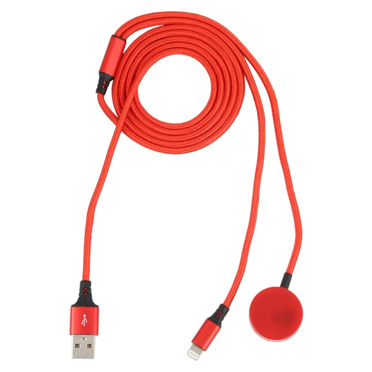 For iPhone / Apple Watch 2 In 1 8 Pin + Magnetic Charging Base Multi-function Charging Cable, Length: 1m(Red) - Multifunction Cable by PMC Jewellery | Online Shopping South Africa | PMC Jewellery