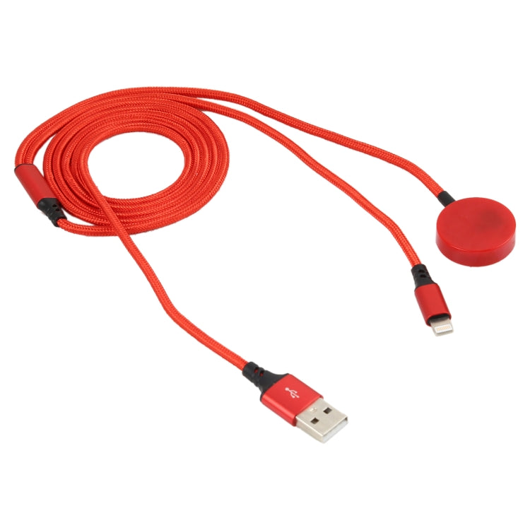 For iPhone / Apple Watch 2 In 1 8 Pin + Magnetic Charging Base Multi-function Charging Cable, Length: 1m(Red) - Multifunction Cable by PMC TechLife | Online Shopping South Africa | PMC TechLife