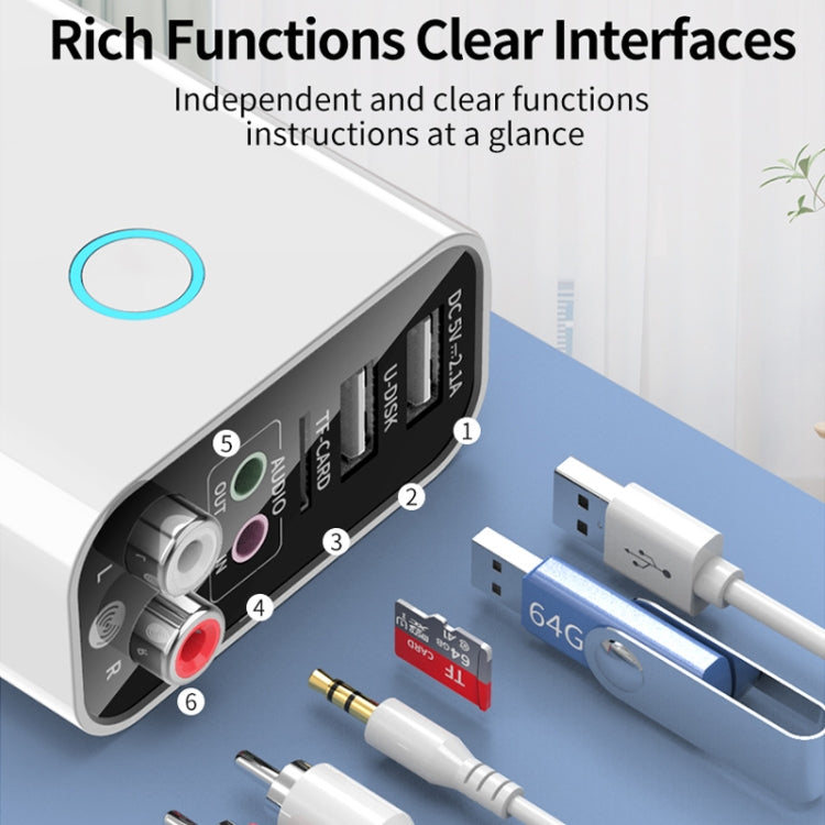 K16 2 in 1 3.5mm AUX + RAC Dual Output Plug-in Bluetooth 5.0 Audio Transmitter Receiver with Remote Control, US Plug (White) - Audio Receiver Transmitter by PMC TechLife | Online Shopping South Africa | PMC TechLife