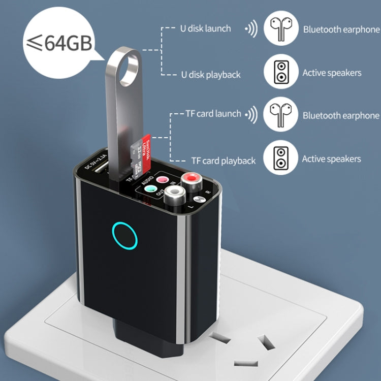 K16 2 in 1 3.5mm AUX + RAC Dual Output Plug-in Bluetooth 5.0 Audio Transmitter Receiver with Remote Control, EU Plug (Black) - Audio Receiver Transmitter by PMC TechLife | Online Shopping South Africa | PMC TechLife