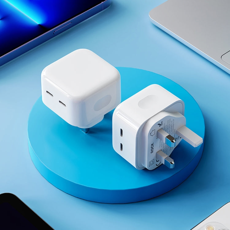 ROCK T58 35W Dual USB-C / Type-C Ports PD Charger, UK Plug - USB Charger by ROCK | Online Shopping South Africa | PMC Jewellery