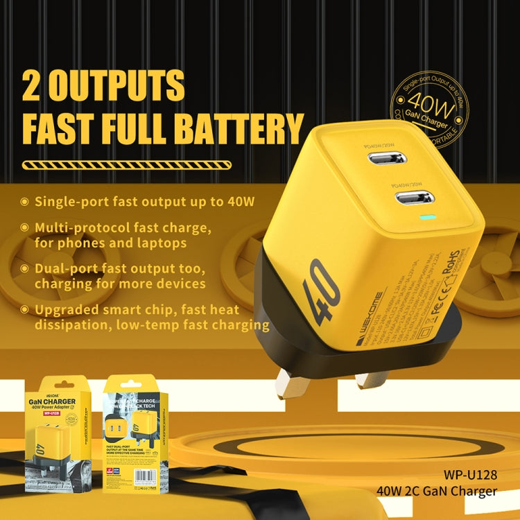 WK WP-U128 40W Dual USB-C/Type-C Interface Gallium Nitride Charger,Specifications: UK Plug - free shipping - PMC TechLife - Order now!