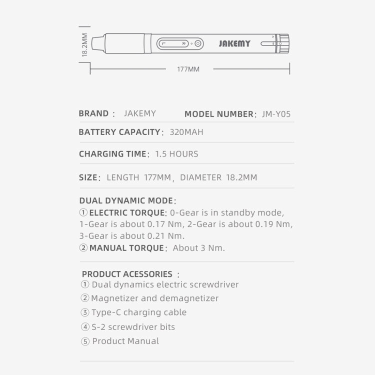 JAKEMY JM-Y05 8 in 1 Type-c Fast Charging Dual Power High Precision Electric Screwdriver - Screwdriver Set by JAKEMY | Online Shopping South Africa | PMC Jewellery